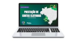 Em uma tela de computador, está a capa do documento, que onde aparece escrito: "Cartilha Eleiçõe...