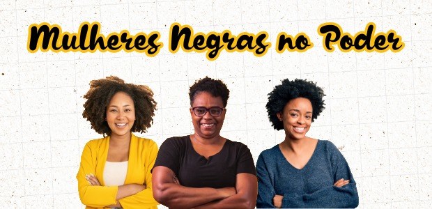 A imagem apresenta três mulheres negras posicionadas lado a lado. Cada uma tem um penteado difer...